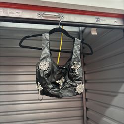 Black Leather Crop Top