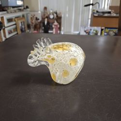 Hand Blown Art Glass Moose Paperweight In Beautiful White, Amber & Clear 3.25"Hx4.25"W