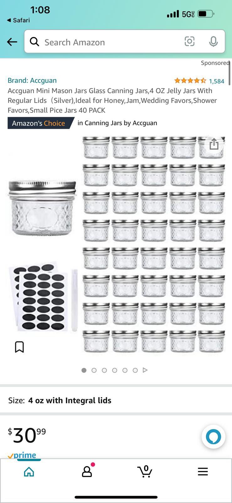 Accguan Mini Mason Jars Glass Canning Jars,4 OZ Jelly Jars With Regular Lids（Silver),Ideal for Honey,Jam,Wedding Favors,Shower Favors,Small Pice Jars 