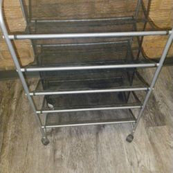 Metal And Mesh Rolling Shoe Rack Holds 30 Pair Pickup Only Cash