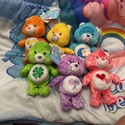 8” Complete Set MWT New Style Tie Dye Care Bears Funshine, Friend, Bedtime, Share, Good Luck, Love A Lot
