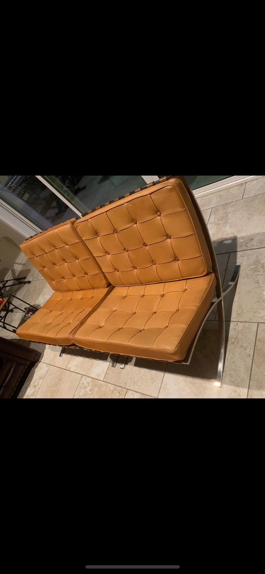 PAIR BARCELONA KNOLL TYPE CHAIRS. NYC. 1950s/60s