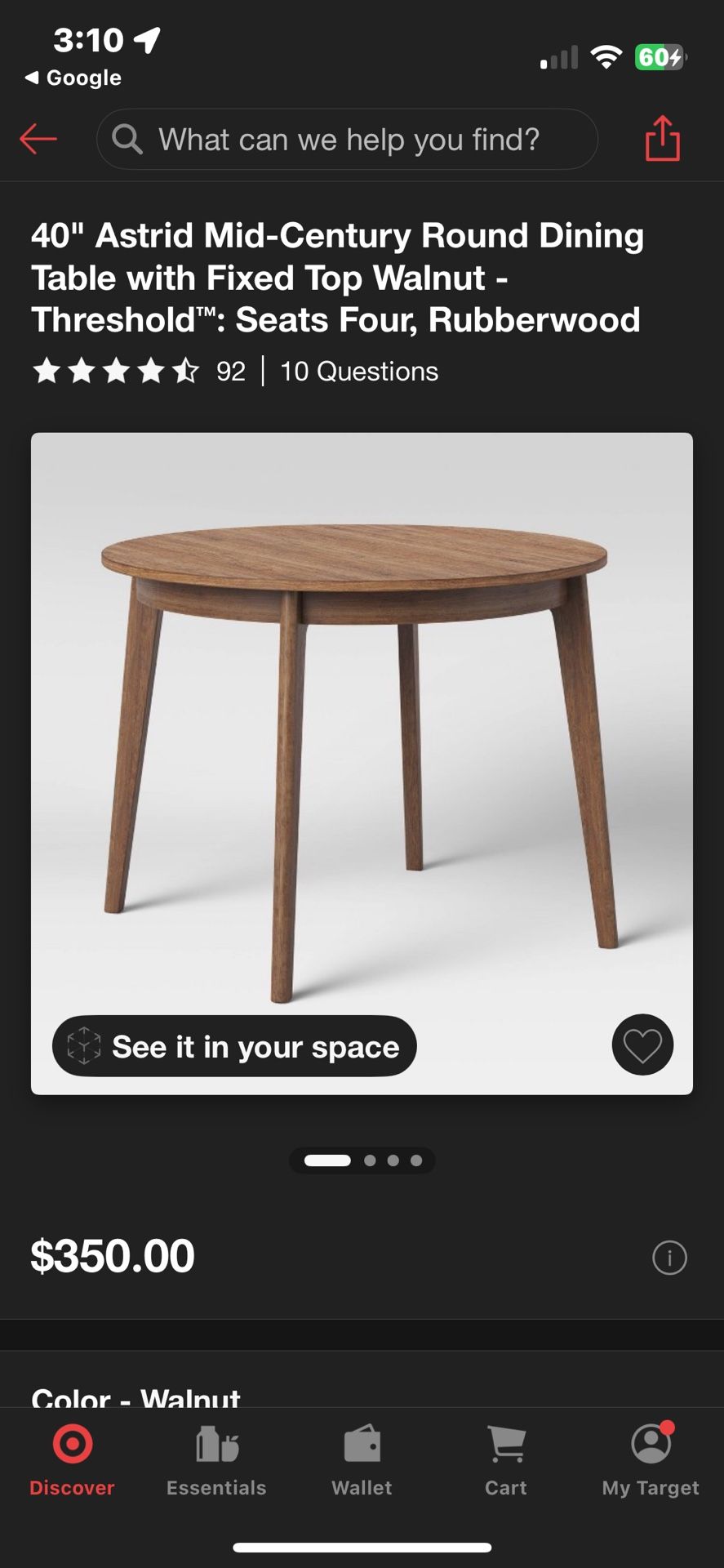 40" Astrid Mid-Century Round Dining Table with Fixed Top Walnut - Threshold™: Seats Four, Rubberwood