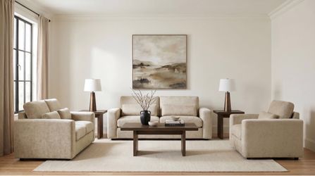 Beige Fabric Living Room Sofa Set