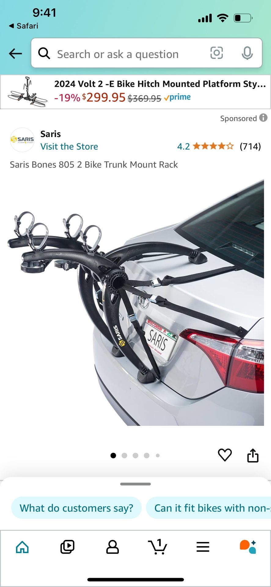 Saris Bike Rack For Trunk/Car/Suv