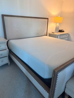Upholstered Bed Frame with Nailhead Trim Restoration hardware