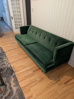 ​CB2 Emerald Green 100% Cotton Velvet Sofa – Parisian Style
