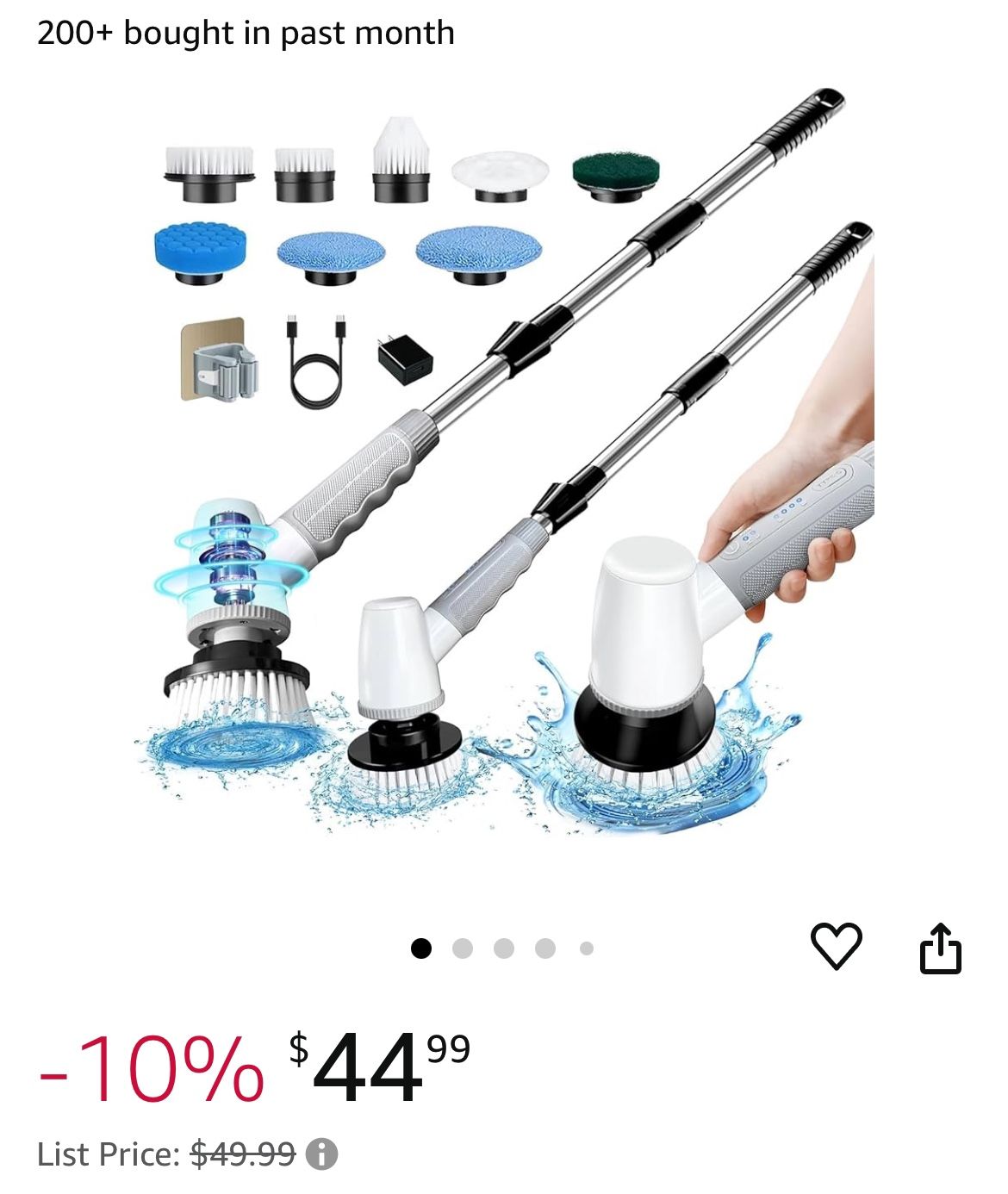New In Box Electric Cordless power Spin Scrubber with Adjustable Handle,2Speeds,with 8Replaceable Brush Heads