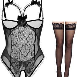 Sexy Lace Babydoll Mini Bodysuit