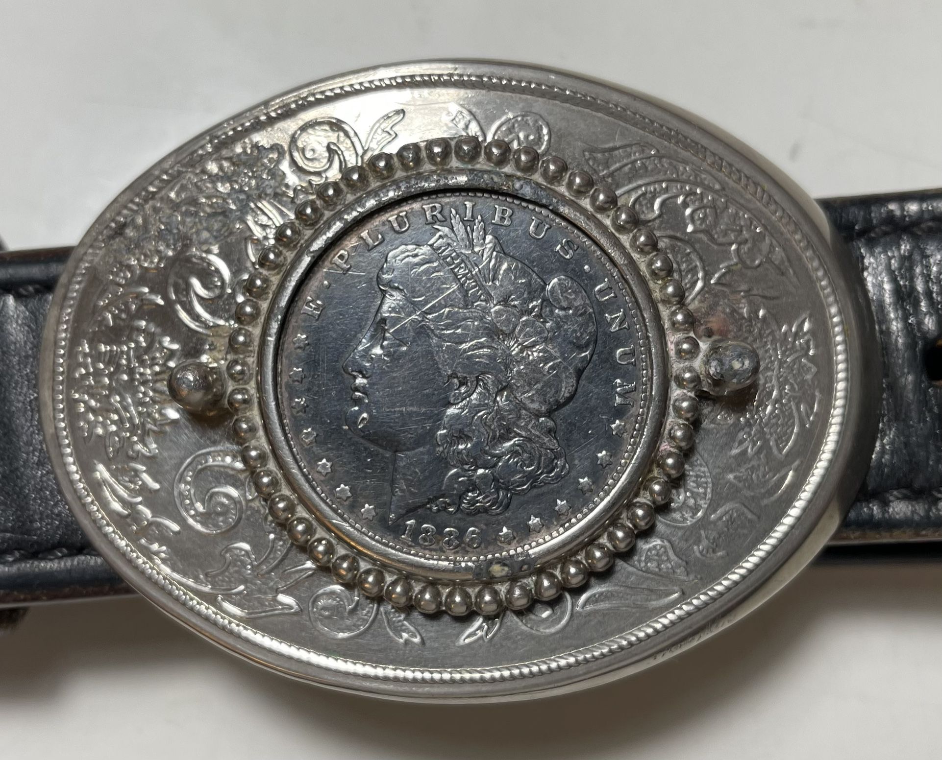 Morgan silver Dollar In Cowboy Belt Buckle 