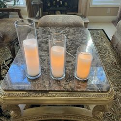 11 Sets Of 3 Large Pillar Candle Holders And Batter Powered Candles