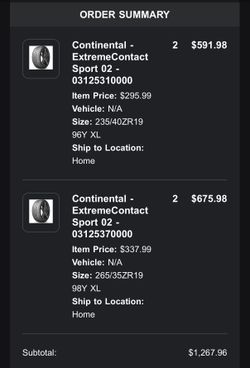 Brand New Continental - ExtremeContact Sport 02 Tires - Staggered Setup !