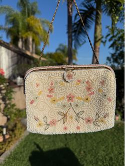 Vintage Beautiful French 5” Micro Beaded Small Floral Handbag - Freddy-  Evening Bag Purse