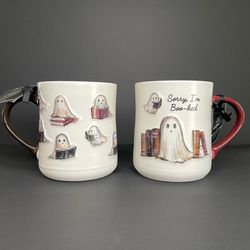 Set of 2 Viral Cobwebs & Cauldrons Ghosts Reading Books Halloween Mugs