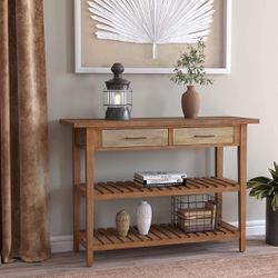 100% Wood Farmhouse Console Table With Drawers 