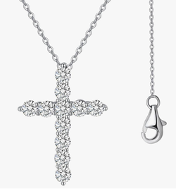 Women's Cross Pendant Necklace, 925 Sterling Silver Gold Plated with 5A Cubic Zirconia, 18"+2" Adjustable Chain, Christian Religious Jewelry Gift for 