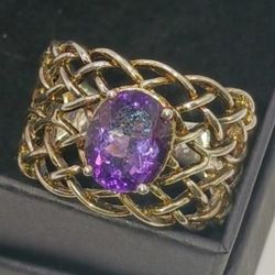 Vintage Sterling Silver KYJ 925 Amethyst Women's Ring  size 10.5
