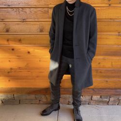 Hollister Men’s Black Wool-Blend Overcoat – Size Small – Classic Tailored Coat