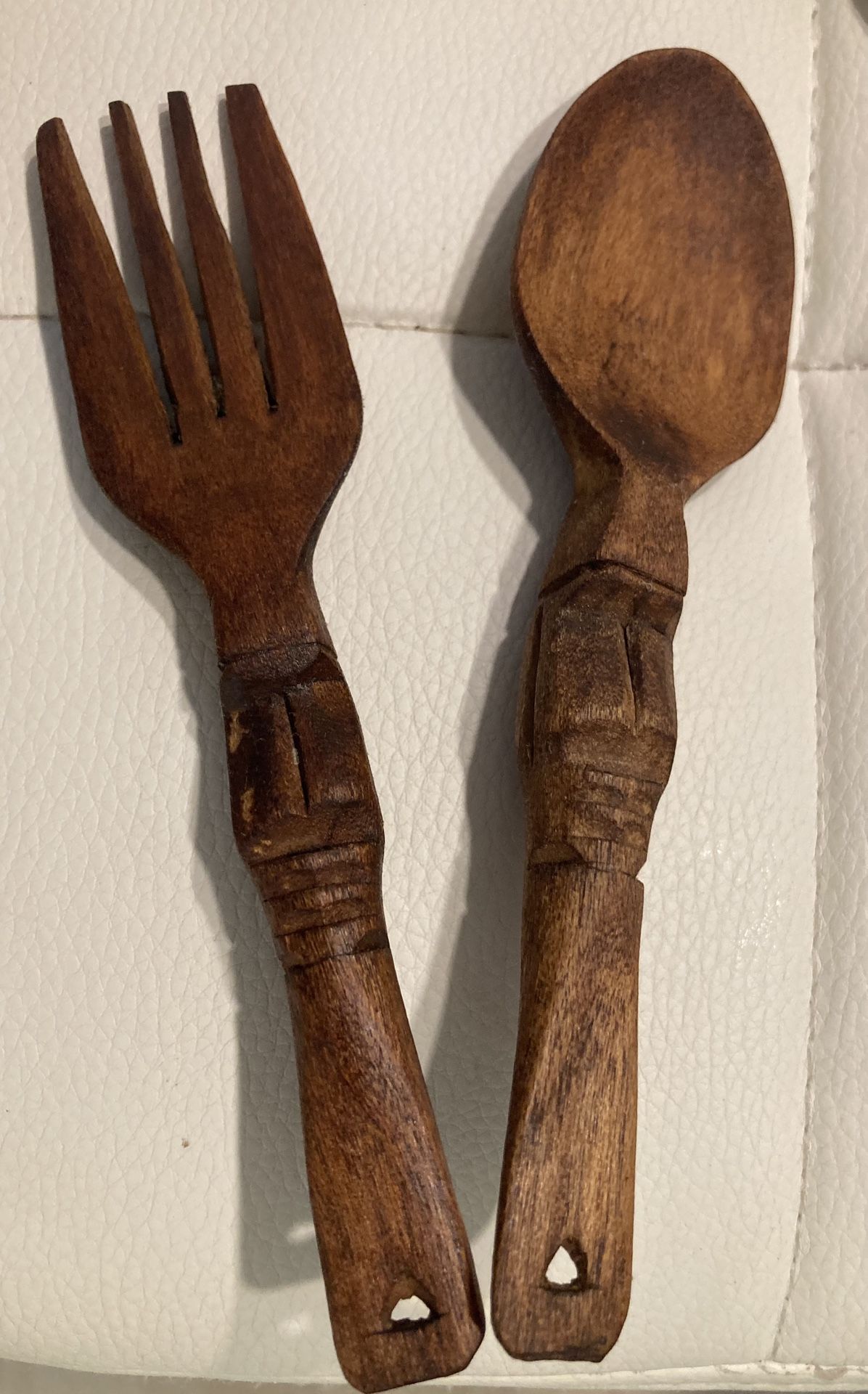 5 1/2 Inch Carved Tiki Spoon & Fork Wooden Wall Decor Art Utensil Decoration Set