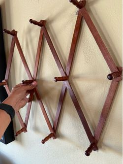 Vintage Wooden Accordion Peg Rack Expandable Wall Decor Cottagecore Organizer
