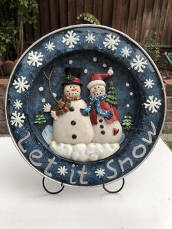 Winter Holiday Christmas hanging plate snowman