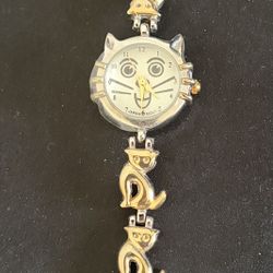 Cute Gold Silver color Kitten Japan Movement Stainless Steel Back Wrist cat Watch