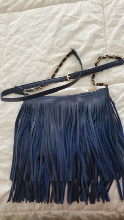 Blue Leather Retro Fringe Purse
