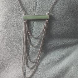 Claires Silver Tone Multi Strand Jade Bar Necklace 