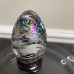 2 1/2Tall Vintage Iridescent Art Glass Egg Shaped Paperweight 