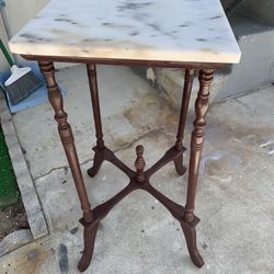Side Table Wood Base And Marble Top. Reduced
