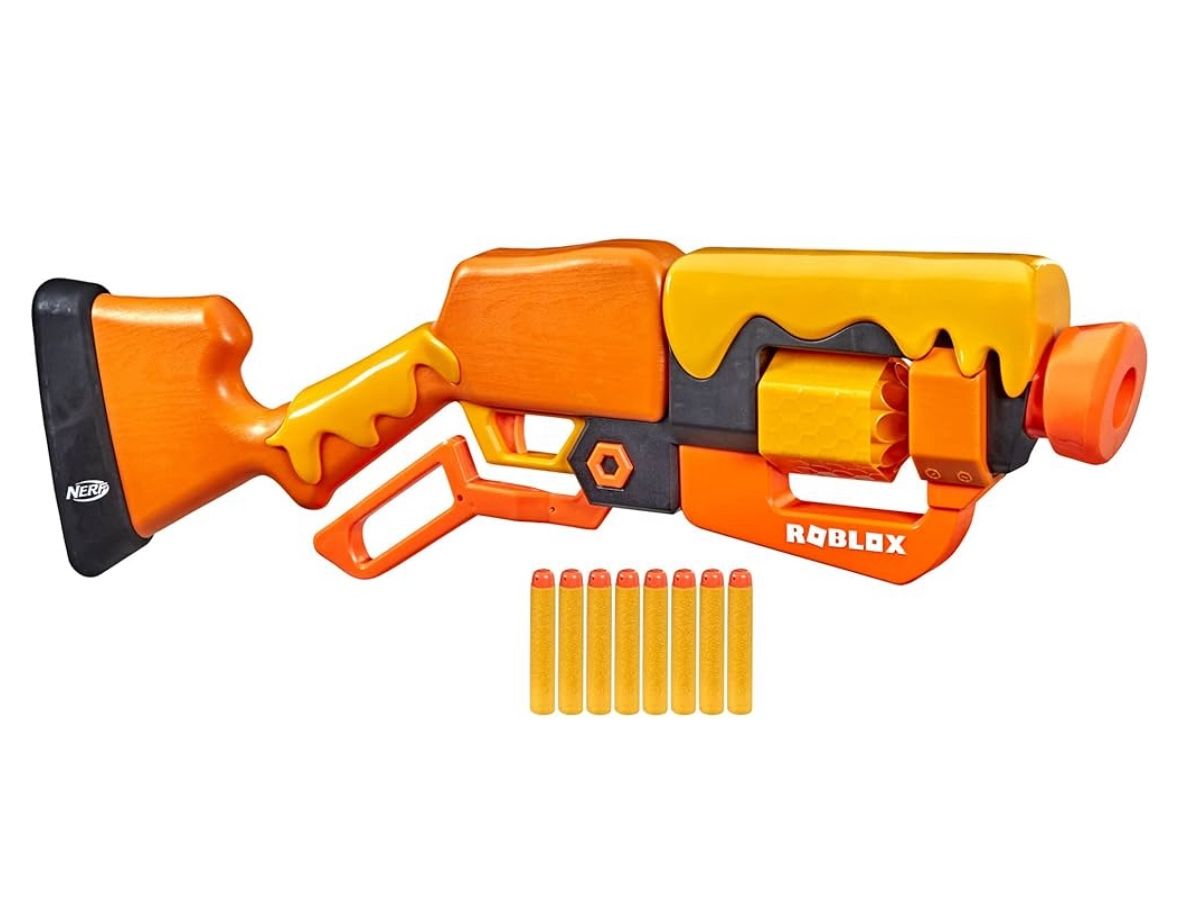 Nerf Roblox Adopt Me!: Bees! Lever Action Dart Blaster, Rotating 8-Dart Drum, 8 Elite Darts, Code to Unlock in-Game Virtual Item