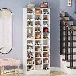 New White 10 Tier Shoe Rack with 30 Cubby Storage Shelves
