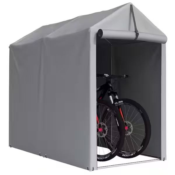 Peak-Style Silver Portable Garage Shelter for Bike and Patio Storage w/ Roll-up Zipper Door $30