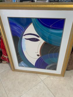 MARTIROS MANOUKIAN EMBELLISHED SERIGRAPH “DREAM” ART DECO PAINTING 41” TALL 32” WIDE
