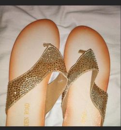 Gold Rhinestone Thong Sandals