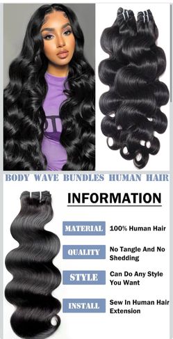 🔥Brand new🔥 Human Hair Bundles Body Wave 4 Bundles 22 24 26 28 Inch 100% Unprocessed Virgin, Triple Lifespan, Remy Hair Extensions, No Shedding cang