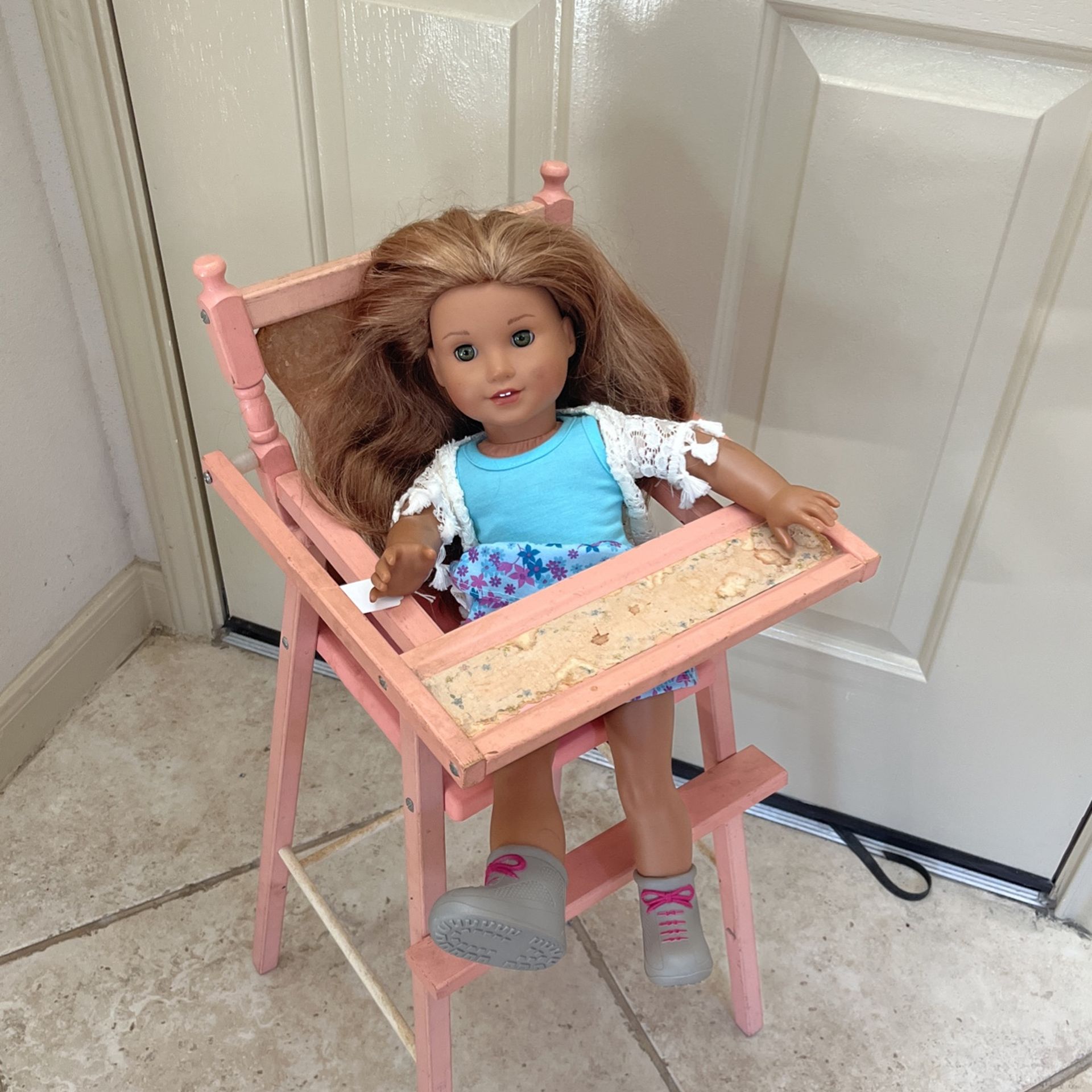 American Girl Doll And Vintage Baby Doll High Chair