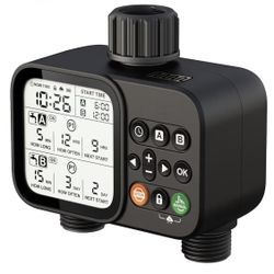 2 Zone Sprinkler Timer for Garden Hose, 8 Programmable Hose Water Timer with Auto Rain Delay, 3.3“ Large LCD Display Digital Irrigation System for Pla