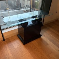 Vintage Post Modern Black Lacquer Sphere Glass Top Console Table