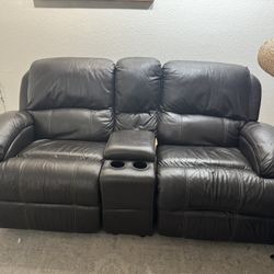 Leather Reclining Sofa & Power Reclining Loveseat with Console and Cupholders