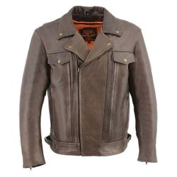 Milwaukee Leather MLM1522 Men's ‘Vented’ Retro Brown Leather Motorcycle Jacket Size 5 XL Brand New with Tags
