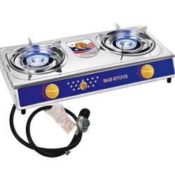 parrilla de dos quemadores para gas propano incluye manguera con regulador