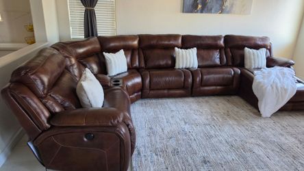Leather motorized recliners sectional