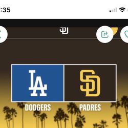 Padres Dodgers 2 Tickets - Field Level 18 Rows Behind Dugout Section 111 