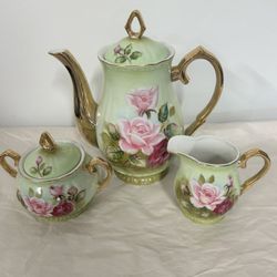 PRETTY LEFTON TEAPOT, SUGAR, AND CREAMER 