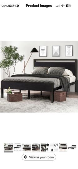 Black Metal Platform Bed Frame with Headboard