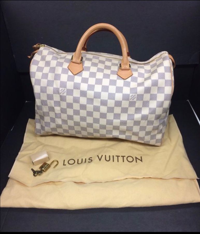 Authentic Louis Vuitton speedy 35 Damier Azur canvas handbag for