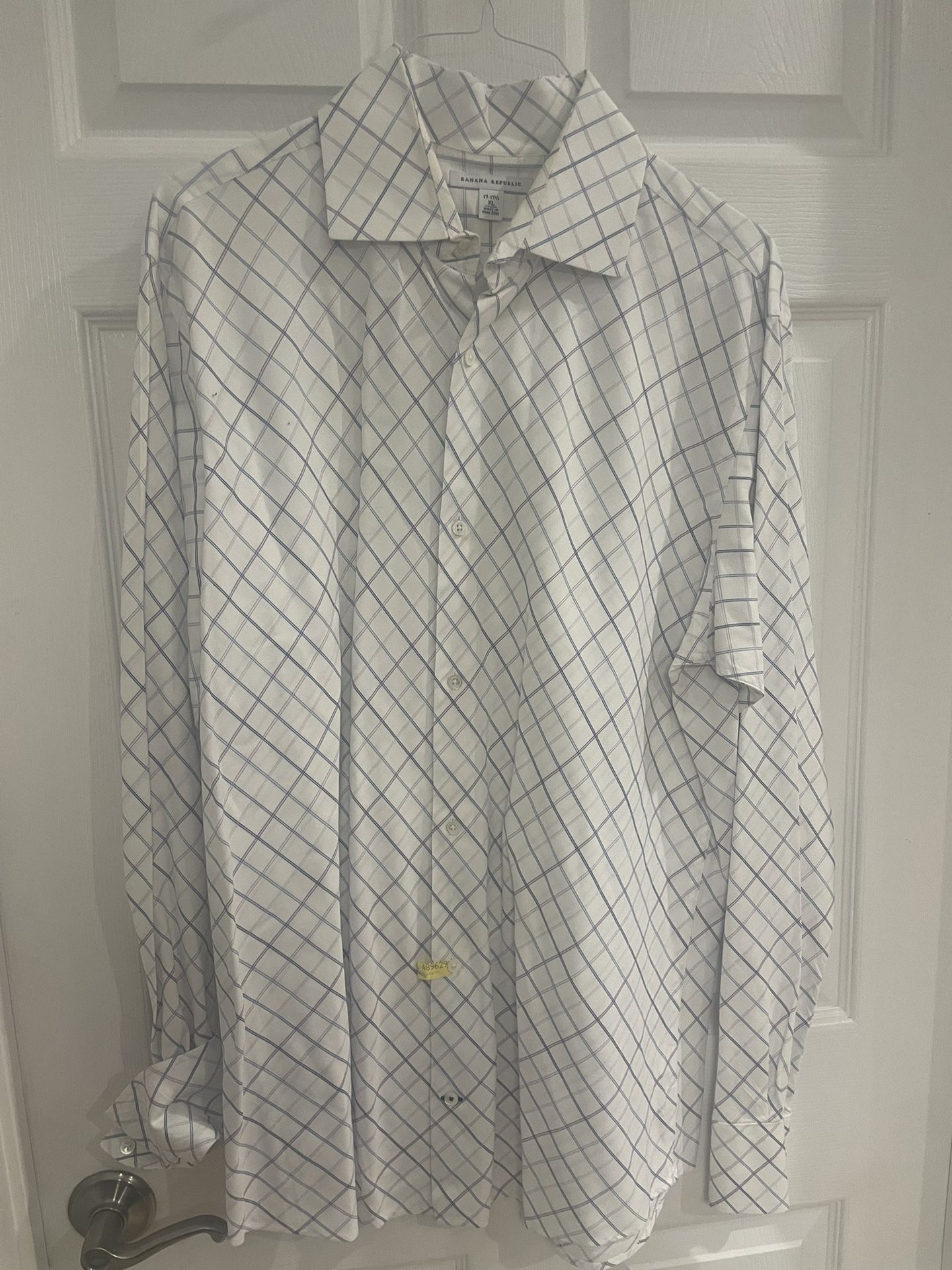 Banana Republic Men’s White Plaid Dress Shirt, Size Xl