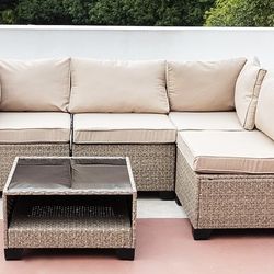 New Assembled Patio Porch Furniture Sets 5, Outdoor Garden Furnitures Sets, Patio Furniture Set with Glass Table