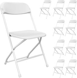 Pack of 10 white folding chairs